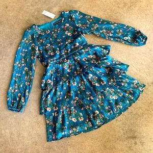 NWT 10 Trixxi Girls Teal Floral Long Sleeve Dress